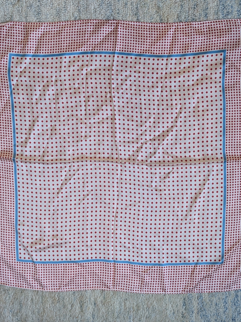 Vintage Inspired Red Polka Dot Square Silk Feel Scarf 26"